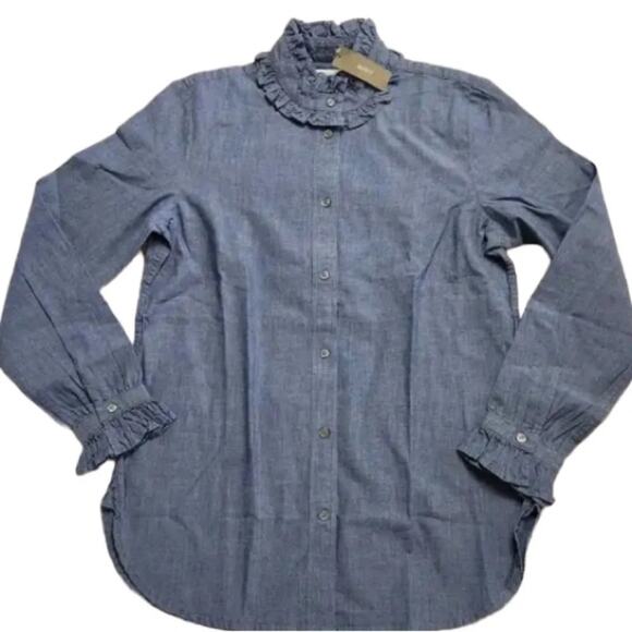 J.Crew classic-fit ruffleneck chambray button up shirt Size XS NWT - Picture 2 of 12